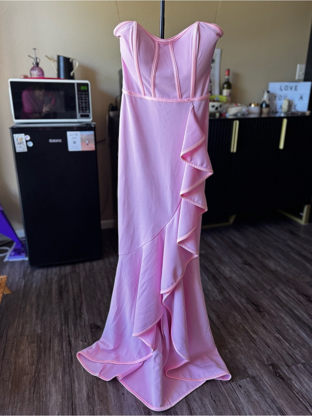 Fashion Nova Pink Ruffle Cascade Prom Dress